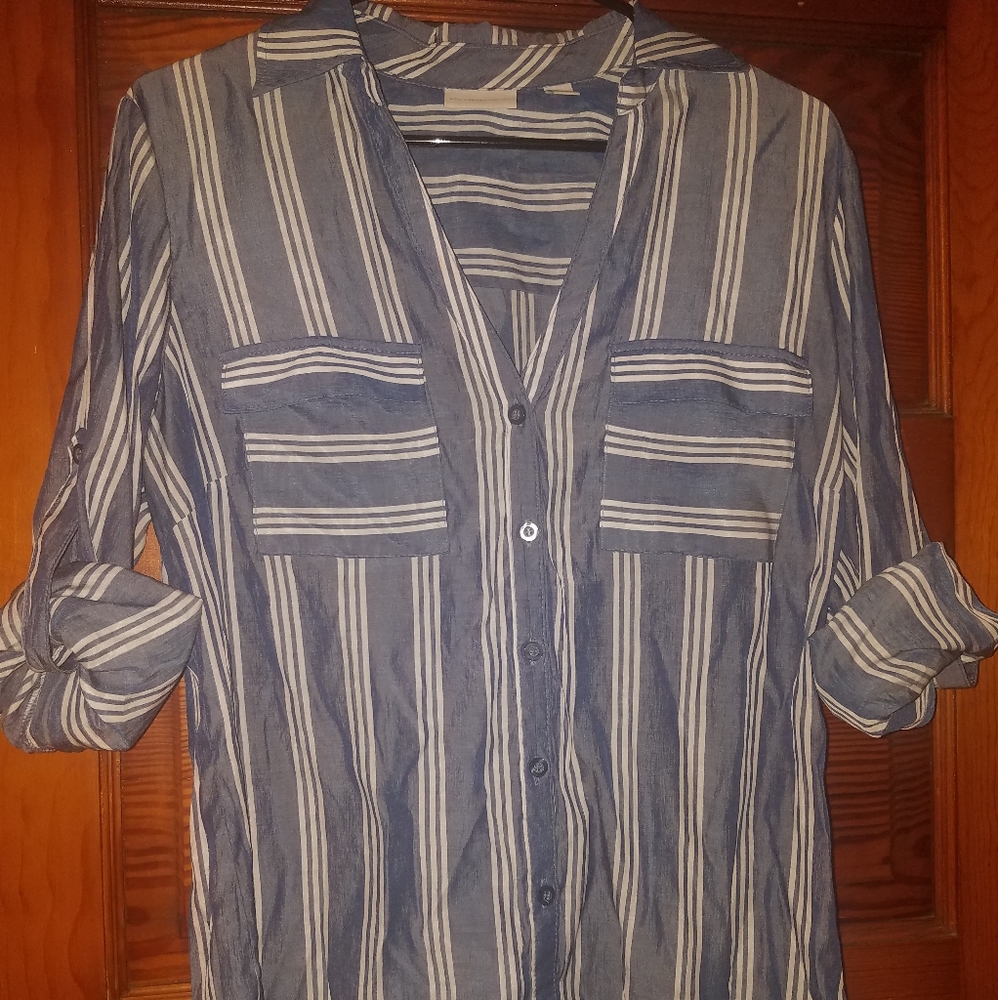 NY&C Womens Striped Button Down Collared Shirt
